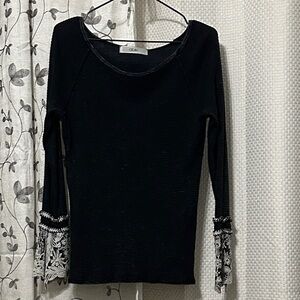 Able Washed Black Henley Thermal Waffle Lodge Knit with White Embroidered Cuffs